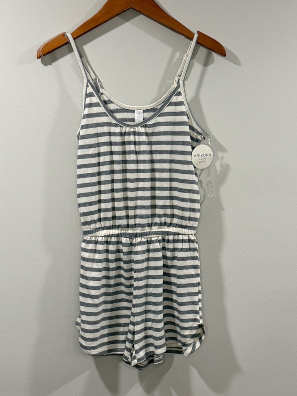 Arizona Women’s Grey & White Striped Body Sleepwear Romper Size XS New With Tags